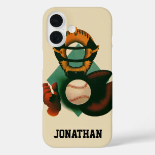 Coque Pour iPhone 16 Joueur de baseball vintage, receveur avec gant