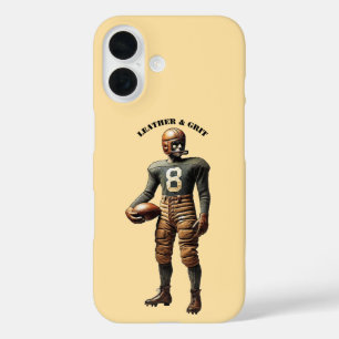 Coque Pour iPhone 16 Joueur de football vintage avec casque en cuir URM