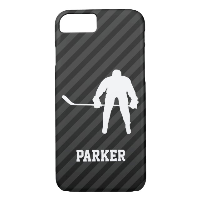 Coques Case-Mate iPhone Joueur de hockey; Gris Noir & Noir (Dos)
