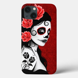 Coques Pour iPhone Jour de la fille crâne de sucre mort - Rouge profo