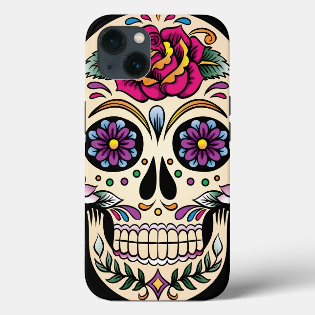 Coques Case-Mate iPhone Jour du crâne de sucre mort avec Rose (Verso)