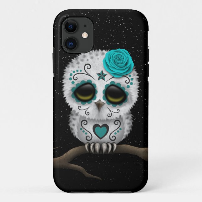 Coques Case-Mate iPhone Jour turquoise mignon des étoiles mortes de hibou (Dos)