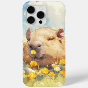 Coque iPhone 15 Pro Max Journées paresseuses du capybara dans les fleurs s