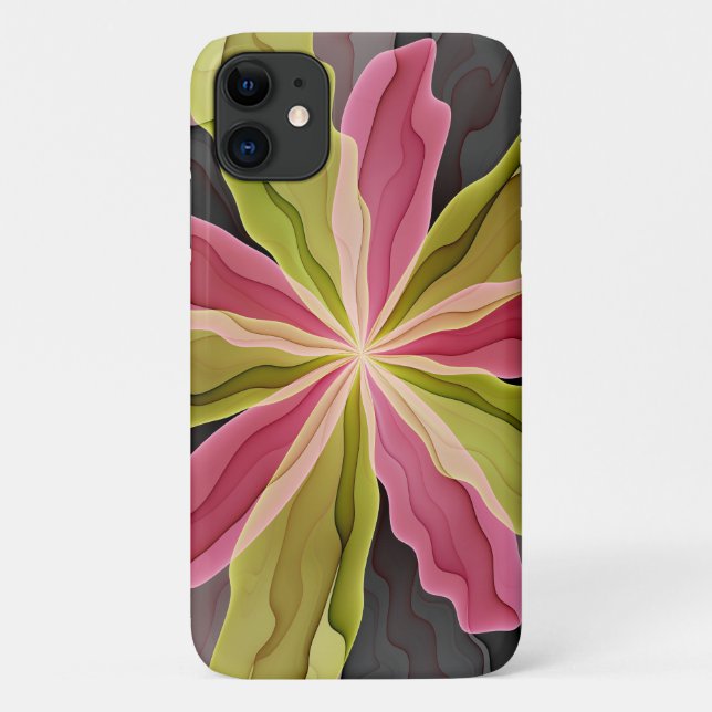 Coques Case-Mate iPhone Joy, Vert rose Anthracite Imaginaire Fleur Fractal (Dos)