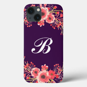 iPhone 13 Case Joyau violet Tone Aquarelle Fleurs Monogrammes