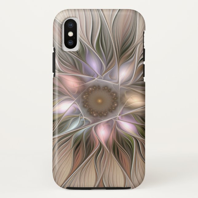 Coques Case-Mate iPhone Joyeuse Fleur Abstrait Beige Brown Floral Fractal (Dos)
