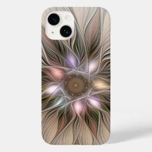 Coque Pour iPhone 14 Joyeuse Fleur Abstrait Beige Brown Floral Fractal