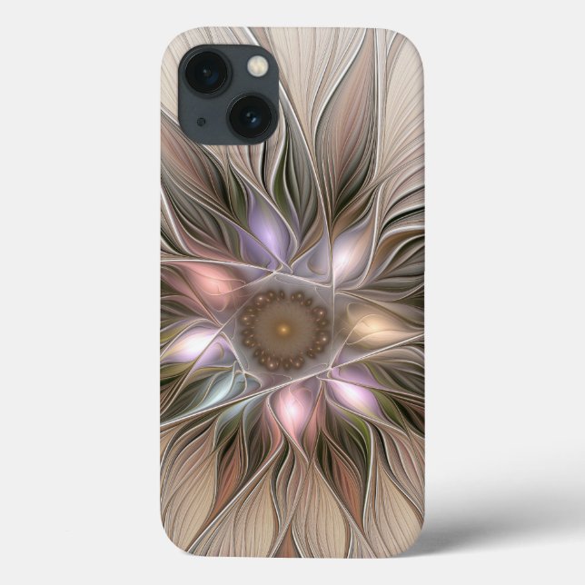 Coques Case-Mate iPhone Joyeuse Fleur Abstrait Beige Brown Floral Fractal (Verso)