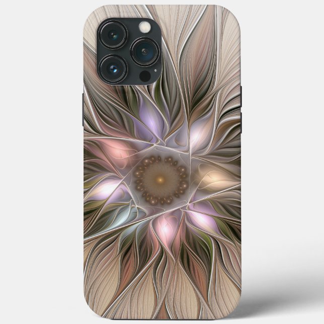 Coques Case-Mate iPhone Joyeuse Fleur Abstrait Beige Brown Floral Fractal (Verso)