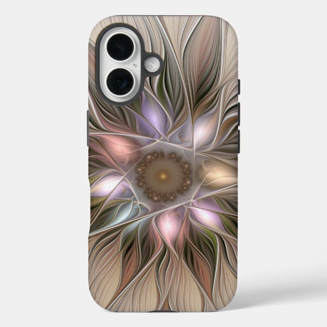 Coques Case-Mate iPhone Joyeuse Fleur Abstrait Beige Brown Floral Fractal (Verso)
