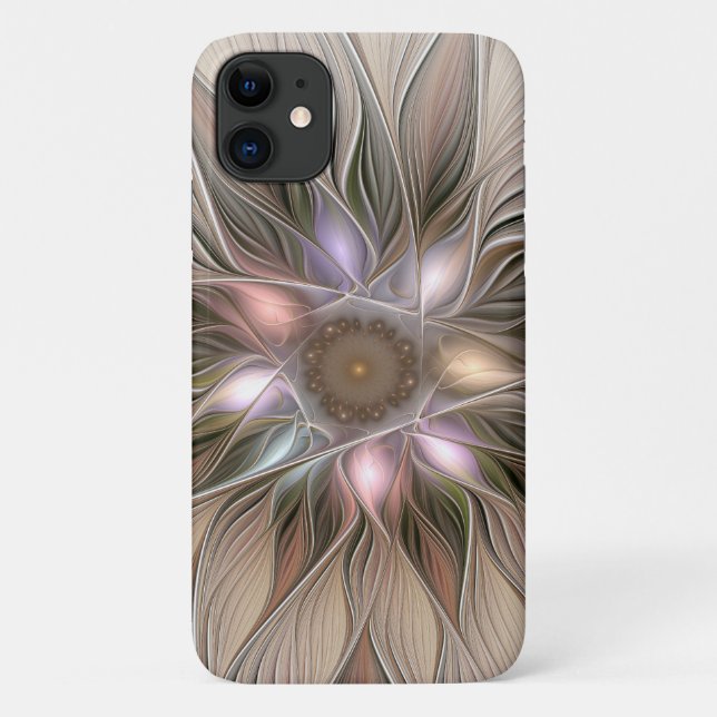 Coques Case-Mate iPhone Joyeuse Fleur Abstrait Beige Brown Floral Fractal (Dos)