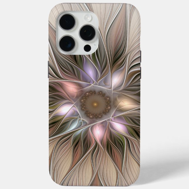 Coques Case-Mate iPhone Joyeuse Fleur Abstrait Beige Brown Floral Fractal (Verso)