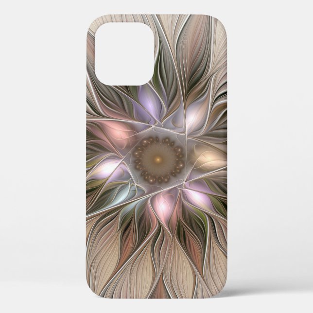 Coques Case-Mate iPhone Joyeuse Fleur Abstrait Beige Brown Floral Fractal (Verso)