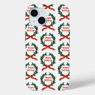 Coque Pour iPhone 15 Joyeuses vacances Vintage Holly Noël Wreath