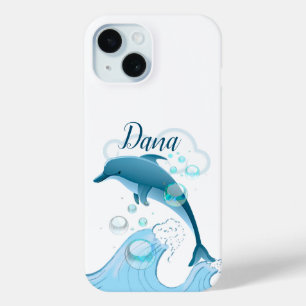 Coque Pour iPhone 15 Joyeux dauphin de saut avec des bulles
