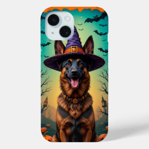 Coque Pour iPhone 15 ✨ Joyeux Halloween Berger Lumineux 🐾 Mignon Épouv