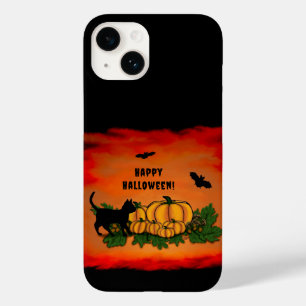 Coque Pour iPhone 14 Joyeux Halloween, Chat Noir, Chauve-souris et Citr