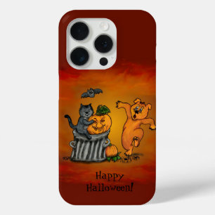 Coque iPhone 15 Pro Joyeux Halloween ! Chien et araignée de chauve-sou