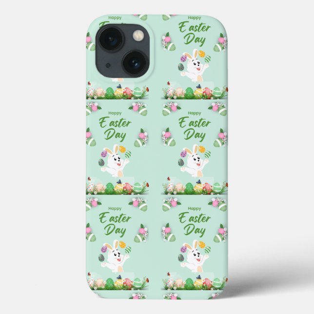 Coques Case-Mate iPhone Joyeux jour de Pâques - Drôle lapin et oeufs Pâque (Verso)