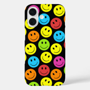 Coques iPhone 16 Joyeux Motif de visages souriants colorés