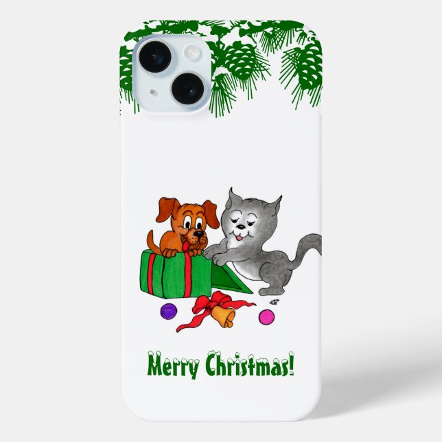 Coques Case-Mate iPhone Joyeux Noël avec chat et chiot (Verso)