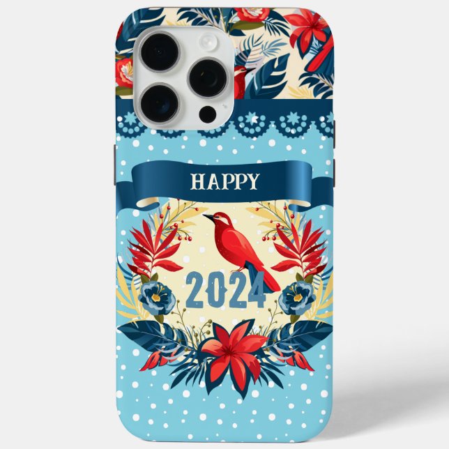 Coques Case-Mate iPhone Joyeux Noël et Bonne Année ! Oiseau rouge 2024 (Verso)