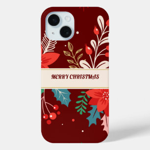 Coque Pour iPhone 15 Joyeux Noël Floral