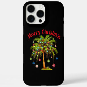 Coques iPhone 16 Pro Max Joyeux Noël Palm Tree Light Hawaiian Tropical