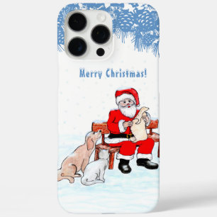 Coques iPhone 16 Pro Max Joyeux Noël - Père Noël avec chat et chien
