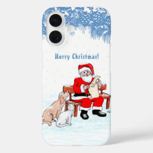 Coque Pour iPhone 16 Joyeux Noël - Père Noël avec chat et chien
