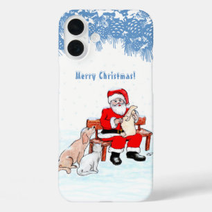 Coques iPhone 16 Plus Joyeux Noël - Père Noël avec chat et chien