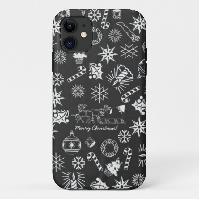 Coques Case-Mate iPhone Joyeux Noël Père Noël Symboles, noir et blanc (Dos)