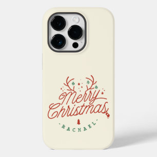 Coque Pour iPhone 14 Pro Joyeux Noël Rouge Vert renne personnalisé