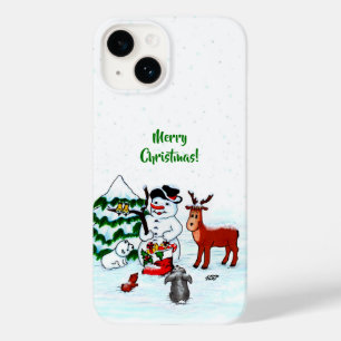 Coque Pour iPhone 14 Joyeux Noël ! Snowman avec amis
