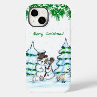 Joyeux Noël ! Snowman avec chat et chiot