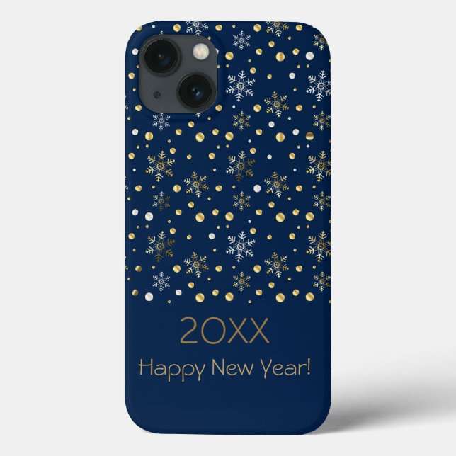 Coques Case-Mate iPhone Joyeux Nouvel An 20XX & Snowflakes Gold Noël (Verso)