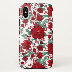 Case-Mate iPhone Case Joyeux rouge Poinsettia Fleurs Feuilles ivoire Aqu