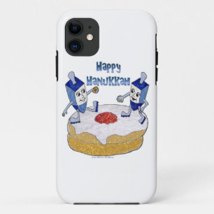 Coque iPhone 11 Judaica Happy Hanukkah Dancing Dreidels