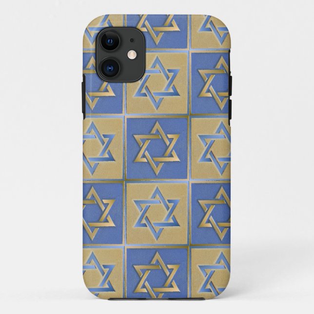 Coques Case-Mate iPhone Judaica Star de David Metal Gold Blue (Dos)