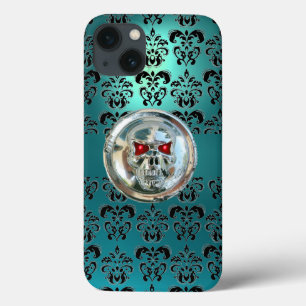 iPhone 13 Coque JUMEAUX TURQUOISE TURQUOISE BLEU DAMASK rouge noir