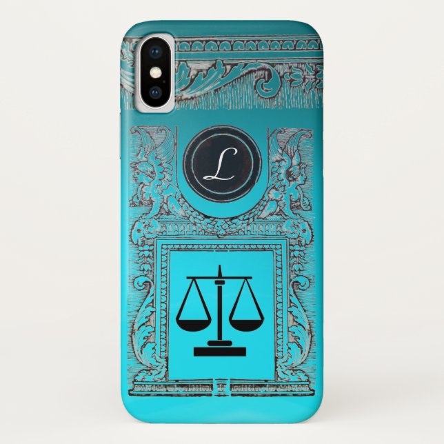 Coques Case-Mate iPhone JUSTICE BUREAU JURIDIQUE, PROCUREUR Monogramme ble (Dos)