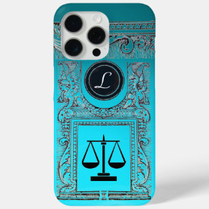 Coque iPhone 15 Pro Max JUSTICE BUREAU JURIDIQUE, PROCUREUR Monogramme ble