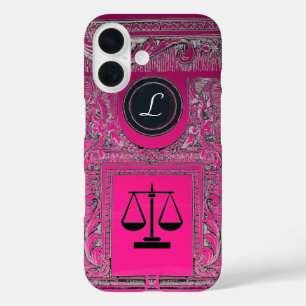 Coques iPhone 16 JUSTICE BUREAU JURIDIQUE, PROCUREUR Monogramme ros