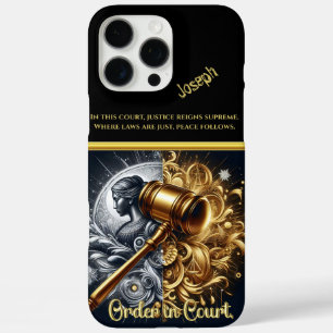 Coques iPhone 16 Pro Max Justice : Gavel d'or sur la base polie
