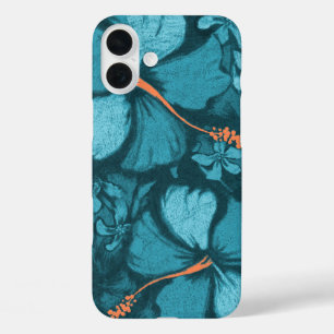 Coques iPhone 16 Plus Kahala Hibiscus Hawaiian Lava Rock Turquoise
