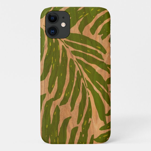 Coques Case-Mate iPhone Kahanu Palm hawaïen Faux bois en vert (Dos)