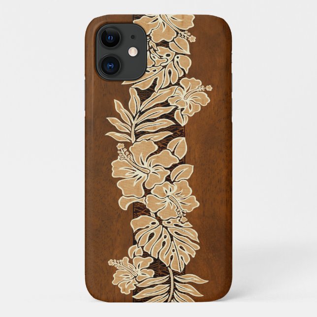 Coques Case-Mate iPhone Kalaheo Hawaii Hibiscus Tapa Faux Koa Wood (Dos)
