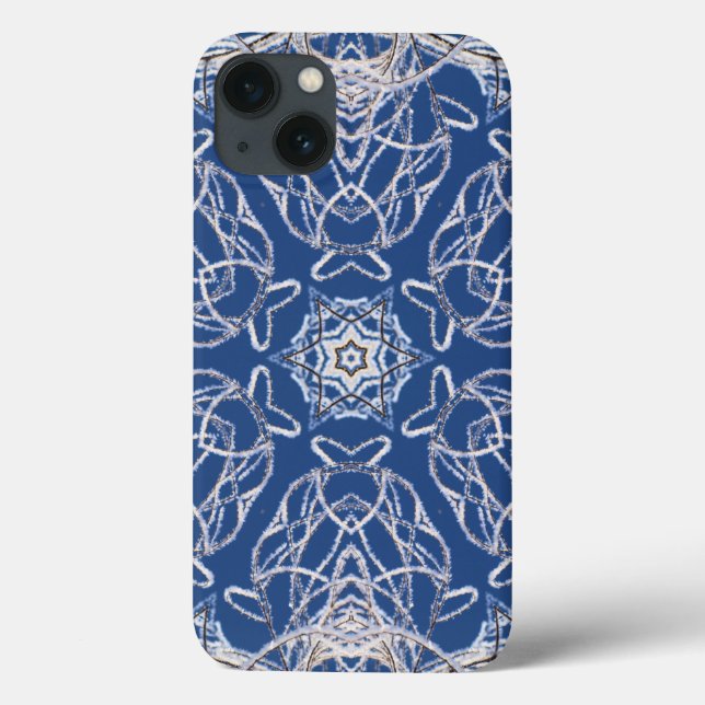 Coques Case-Mate iPhone Kaleidoscope Bleu avec lignes blanches de neige (Verso)