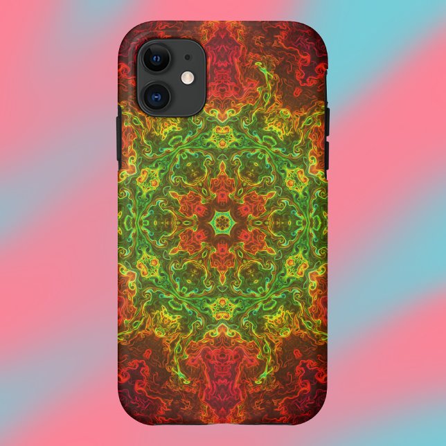Coques Case-Mate iPhone Kaleidoscope psychédélique Fleur vert et rouge (Créateur téléchargé)