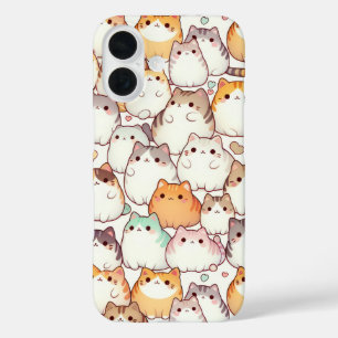 Coque Pour iPhone 16 Kawaii Chubby Chats De Cartoon Avec Coeurs